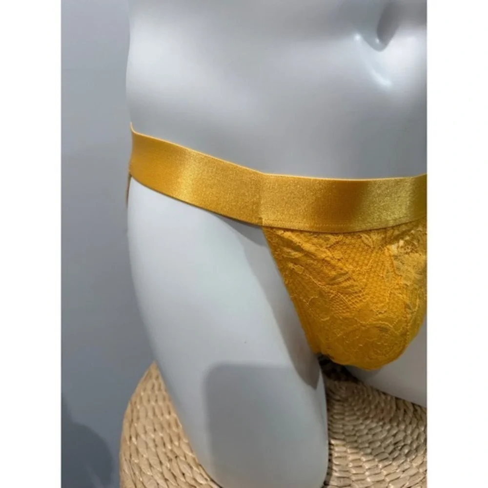 Cosabella Men's Never Say Never Lace Jock Strap Yellow Taaja Mango Size L